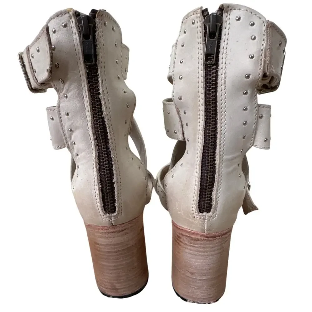 FREEBIRD BY STEVEN Tanica Off White Leather Heeled Sandal Western Size 11